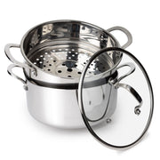 CoreClad 5-Quart Tri-Ply Stainless Steel Casserole with Steamer, Tempered Glass Lid, Induction Compatible