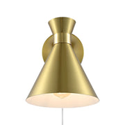 Safavieh Jordie LED Wall Sconce, Modern Brass Gold Iron Cone-Shaped Downlight with Glass Shade, 40W, 420 Lumens, SCN4143B