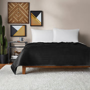 Mainstays Soft Velvet Quilt, Full/Queen, Hypoallergenic Textured Horizontal Stripes, Black