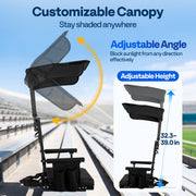 SPECSTAR Set of 2 Portable Stadium Seats with Adjustable Sunshade Canopy, Back Support, 2 Cup Holders, Shoulder Strap, Black