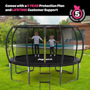 JoyBerri Upsurge 12ft Outdoor Recreational Trampoline with Rust-Resistant Galvanized Steel Frame, Enclosure Net, LED Lights, Sprinkler, Ladder, ASTM Certified