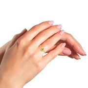 Brilliance Fine Jewelry ARP3262Y0GSI2YSL Created Yellow Pear Sapphire and Lab Grown Diamond Accent Ring in 14K Yellow Gold-Plated Sterling Silver Women