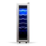TCL 12 Bottle Wine Cooler, 1.24 Cu Ft, Adjustable Temperature, Stainless Steel Glass Door, Black, TRW12F6AS