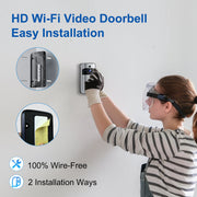 VEAT00L Wireless Video Doorbell, 1080P HD, Battery-Powered, Two-Way Audio, PIR Motion Detection, Night Vision, Silver Metal