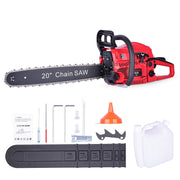 HUSGW Two-Stroke 58CC Gas Chainsaw, 2200W Power, 20-Inch Stainless Steel Guide Bar, Safety Brake, Soft Leather Handle, Complete Accessory Kit
