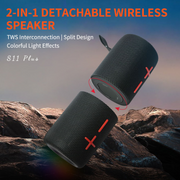 DCOWO 2-in-1 Split 40W Portable Bluetooth Speaker with IPX6 Waterproof, RGB Lights, 20-Hour Battery Life, Black, S11PLUS