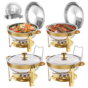 Annvchi 4 Pack 5QT Round Stainless Steel Chafing Dish Set, Golden Buffet Warmer for Catering and Home Parties
