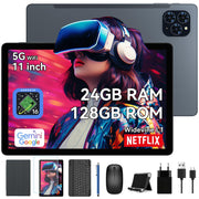 Kingrid T90 Android Tablet, 11 Inch 1200x1920 FHD Display, 24GB RAM, 128GB Storage, Octa Core UMS9230E Processor, 8000mAh Battery, GPS, WiFi, Gray