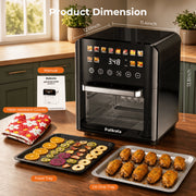 Patbrela 12QT Air Fryer Toaster Oven, 12 Preset Menus, Full-Color Touchscreen, 1500W Spiral Heating, 24-Hour Delay Start Timer, Black, AF012