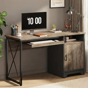 Bestier 47-Inch Computer Desk with Keyboard Tray and Storage Cabinet, Wash Gray, Reversible Layout