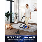 PKUYIE Canister Vacuum Cleaner SL159, 1600W Brushless Motor, 32Kpa Cyclonic Suction, Dual H13 HEPA Filter, Bagless 3.7Qt Dust Cup, Lightweight, Blue