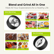 Syvio Smoothie Blender, 900W High-Torque Motor, 24oz Capacity, 4 BPA-Free Portable Cups, 15-Piece Kitchen Personal Blender and Grinder Combo, SM10