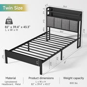 Z-HOM B006H153A Queen Metal Platform Bed Frame with Upholstered Linen Headboard