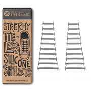 The Original Stretchlace Silicone Stretchy Tieless Shoelaces, Elastic No-Tie Straps, Grey, 20 Pack