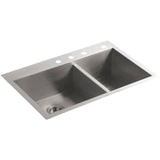 KOHLER K-3823-4-NA Vault Offset Kitchen Sink with Four-Hole Faucet Drilling