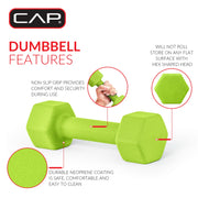 CAP Neoprene Dumbbell, 8lb, Green, Hexagonal Shape, Cast Iron Core, Single