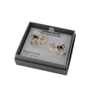Brilliance Fine Jewelry 14K Gold Plated Sterling Silver Two-Tone Diamond Cut Hoop Earrings Set, 2 Pairs, Glossy Round Hollow Design, Yellow, GZM9-14KGP