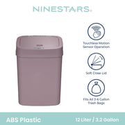 Nine Stars Automatic Bathroom Trash Can, 3.2 Gallon, Motion Sensor, Soft Close Lid, Hazy Purple, WM-DZT-12-5HP