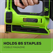 Greenworks 24V Cordless 3/8 in 18 GA Crown Stapler, Narrow Nail Stapler, Lightweight, Rubber Grip, STG309