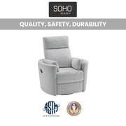 Soho Baby Nottingham Upholstered Glider Recliner Chair, Plush Gray, 360 Swivel, Manual Reclining, Metal Frame, 81624553