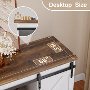 Homall Farmhouse Sliding Barn Door TV Stand, White, Supports TVs up to 65 Inch, Adjustable Shelves, Carlo Oak Wood