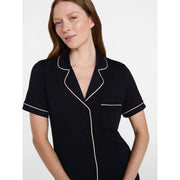 Joyspun Women's Dreamy Soft Collection Notch Collar Short Sleeve Top and Capri Pants Pajama Set, Relaxed Fit, Contrast Piping, XS-3X