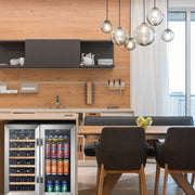 Lanbo Under Counter Dual Zone Wine Refrigerator and Beverage Cooler, 31 Bottle Capacity, 76 Can Capacity, Stainless Steel, 30 Inch Width, LW3370B