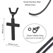 APSVO Black Stainless Steel Cross Necklace for Men Boys, 18 Inch Wheat Chain, Catholic Christian Religious Jewelry