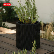 Keter 271123 Small Cylinder Rattan Resin Plant Planter Set of 2, Graphite, Indoor and Outdoor