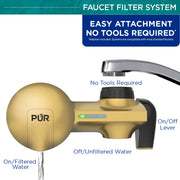 PUR PFM410F PLUS Faucet Mount Water Filtration System, Horizontal, Brass