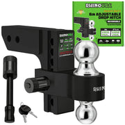 Rhino USA 6 Inch Heavy Duty Adjustable Drop Hitch with Dual Ball System, Black Powder Coat, Fits 2 Inch Receivers