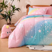 Sonive Full/Queen Kids Comforter Set, 7 Pieces, Super Soft Microfiber with Down Alternative Fill, Rainbow Star Design, All-Season