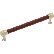 Signature Hardware Lazzara Leather Bar Cabinet Pull, Brown Genuine Leather, Golden Champagne Zinc, 7-9/16 Inch Center to Center, 954066-7916