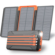 BLAVOR Solar Charger Power Bank, 46800mAh, 20W Fast Charging, Qi Wireless, Built-In Cables, 5 Solar Panels, IPX4 Water-Resistant, Flashlight and Compass, W09