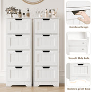Homfa Bathroom Storage Cabinet, Freestanding Narrow 4-Drawer Organizer, White, 2 Pack