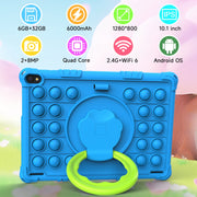 YQSavior Android 15 Kids Tablet, 10.1 Inch IPS HD Display, 8GB RAM, 32GB Storage, Quad-Core 1.8GHz Processor, Wi-Fi, Parental Control, Dual Cameras, Blue with Protective Case, CP10K