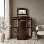 Hives and Honey Jenny Walnut Modern Locking Jewelry Armoire, Brown, 7 Drawers, Vanity Mirror, Anti-Tarnish Felt Lining, 9741-097