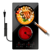 GRACEALL 12 Inch Electric Cooktop, 2 Burner Infrared Ceramic Stove, Black Crystal Panel, Countertop and Built-in Compatible, 120V Plug-in
