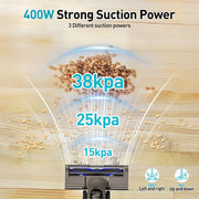 KANFUAQ P2 Cordless Vacuum Cleaner 38000PA/400W Stick Vacuum 50min 2200mAh for Home Pet Hair Car Carpet Hardwood Floor