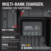 NOCO GENPRO10X4 Genius 4-Bank, 40-Amp (10-Amp Per Bank) Fully-Automatic Smart Marine Charger