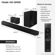 Samsung HW-Q990D/ZA Q-series 11.1.4 ch. Wireless Dolby ATMOS Soundbar + Rear Speakers w/ Q-Symphony, Black