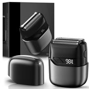 Nogroa Electric Razor for Men, Portable Mini Foil Shaver with 2 Floating Blades, IPX7 Waterproof, LED Display, USB-C Rechargeable, Cordless Beard Trimmer, Black