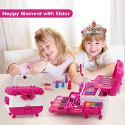 Sendida SDD-012A Kids Washable Makeup Kit, 60-Piece Princess Frozen Theme Set, Pink Portable Case, Ages 3-12