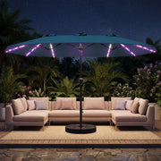 TASKBAY 15ft Double-Sided Rectangular Patio Umbrella with 48 Solar-Powered RGB LED Lights, Crank Handle, Blue, Freestanding with Sandbag Base