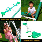 Sportspower MSC-5792 Bayside Metal Swing Set with Teeter-Totter, Saucer Swing, Standing Swing, Trapeze, Blow-Molded Slide, Glide Ride