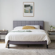 Mainstays Gray Upholstered Square Tufted Platform Bed, No Box Spring Needed, Queen