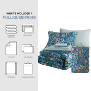 Mainstays MS8502263422-03 7-Piece Reversible Bed in a Bag Comforter Set, Blue Floral and Solid Blue, Queen