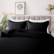 Justlet SE-CG3JT-23 3-Piece Quilt Bedding Sets Queen Black Linear Weave