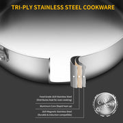DELARLO Tri-Ply Stainless Steel 7QT Saute Pan w/ lid 12