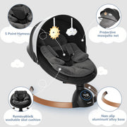 TouHeart Electric Baby Swing Infant Rocker with Bluetooth, Remote Control, 5 Speeds, 10 Lullabies, 3 Timer Settings, Black, F8033